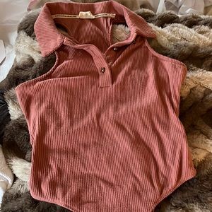 Super Soft Racerback 90s Look Sleeveless Colar Bodysuit in Blush Rose